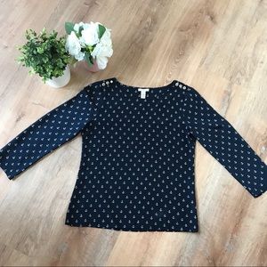 J. Crew Anchor Pattern Navy Blue Sailor Blouse